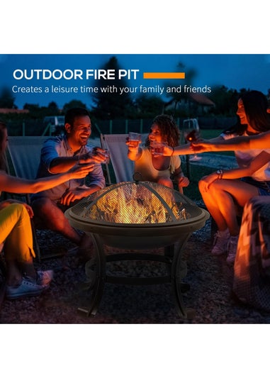 Outsunny Black Outdoor Fire Pit, Wood Burner with Screen and Poker