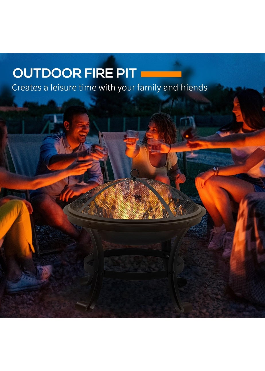 Outsunny Black Outdoor Fire Pit, Wood Burner with Screen and Poker