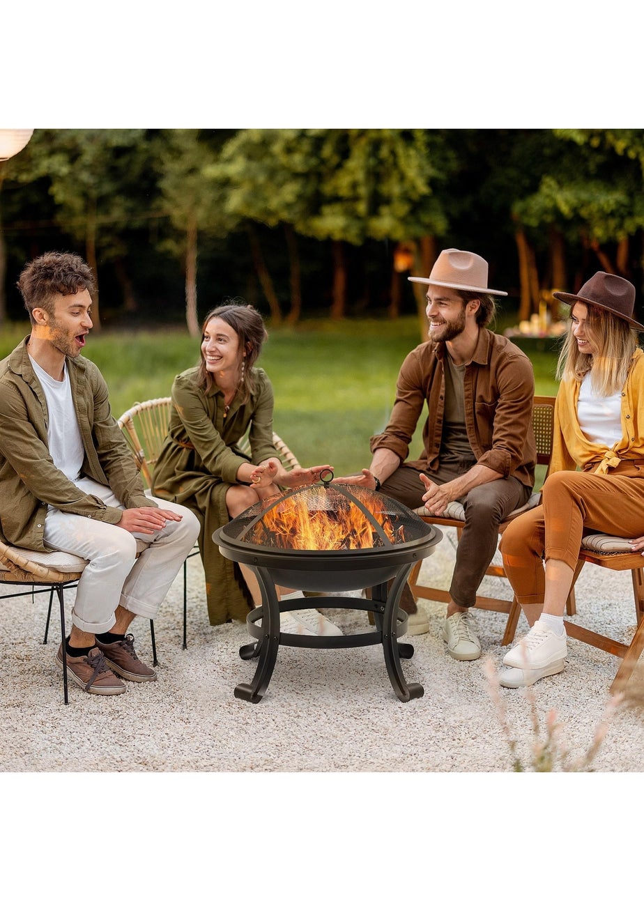 Outsunny Black Outdoor Fire Pit, Wood Burner with Screen and Poker