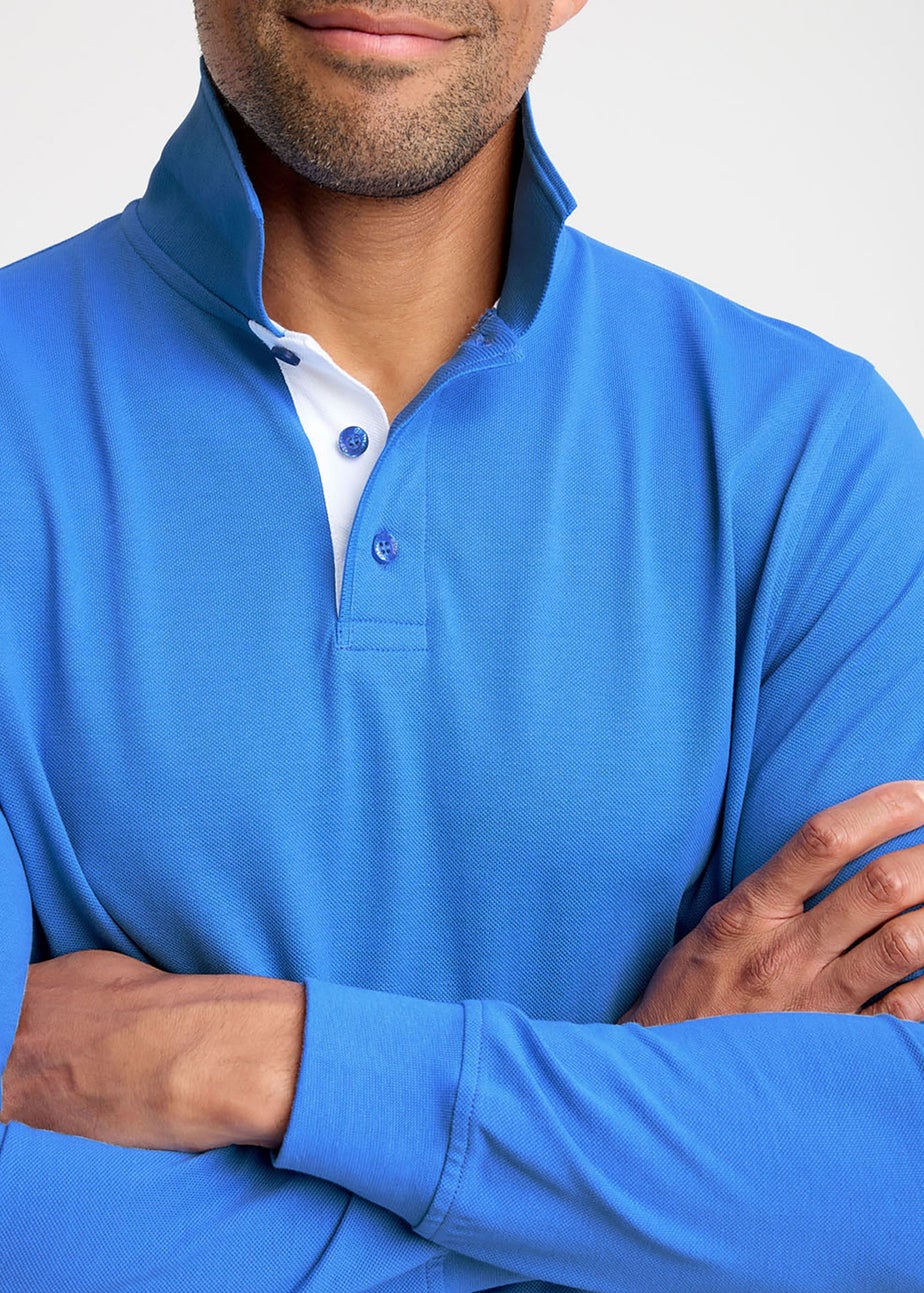 Cotton Traders French Blue Long Sleeve Polo Shirt