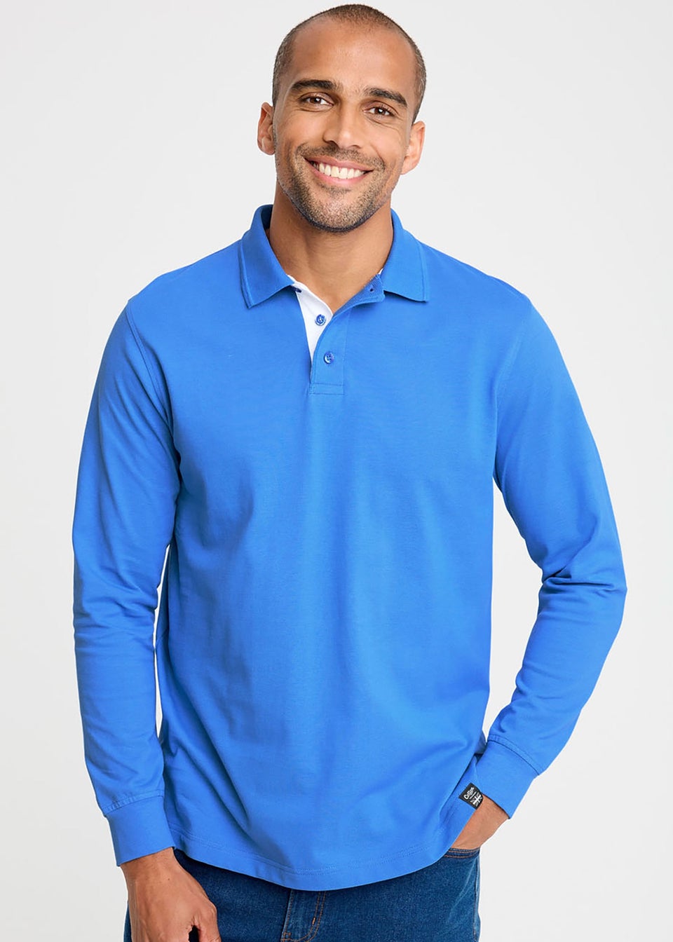 Cotton Traders French Blue Long Sleeve Polo Shirt