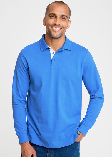 Cotton Traders French Blue Long Sleeve Polo Shirt