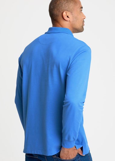 Cotton Traders French Blue Long Sleeve Polo Shirt