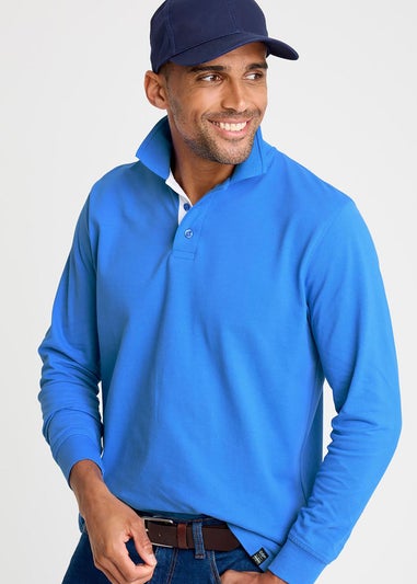 Cotton Traders French Blue Long Sleeve Polo Shirt