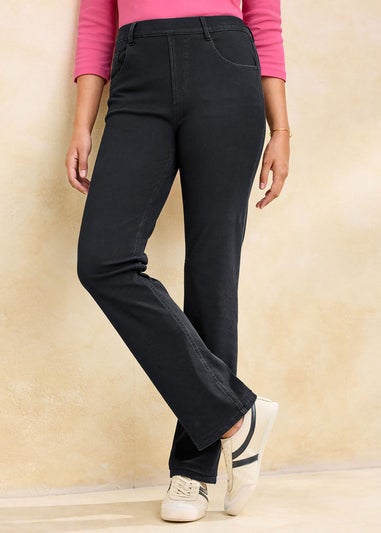 Cotton Traders Black Stretch Jersey Denim Straight Leg Pull On Trousers