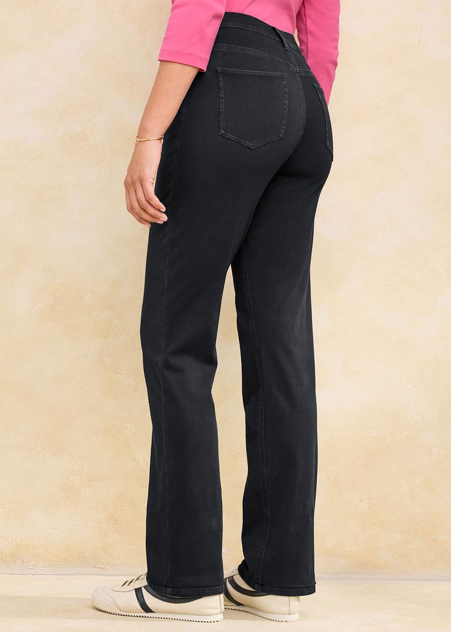 Cotton Traders Black Stretch Jersey Denim Straight Leg Pull On Trousers