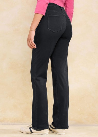 Cotton Traders Black Stretch Jersey Denim Straight Leg Pull On Trousers