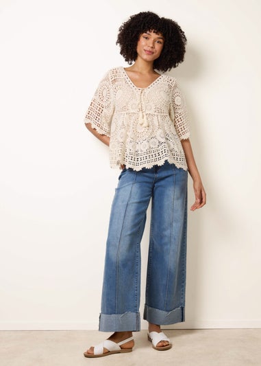 Blue Vanilla Stone Crochet Lace Kimono Lace Top