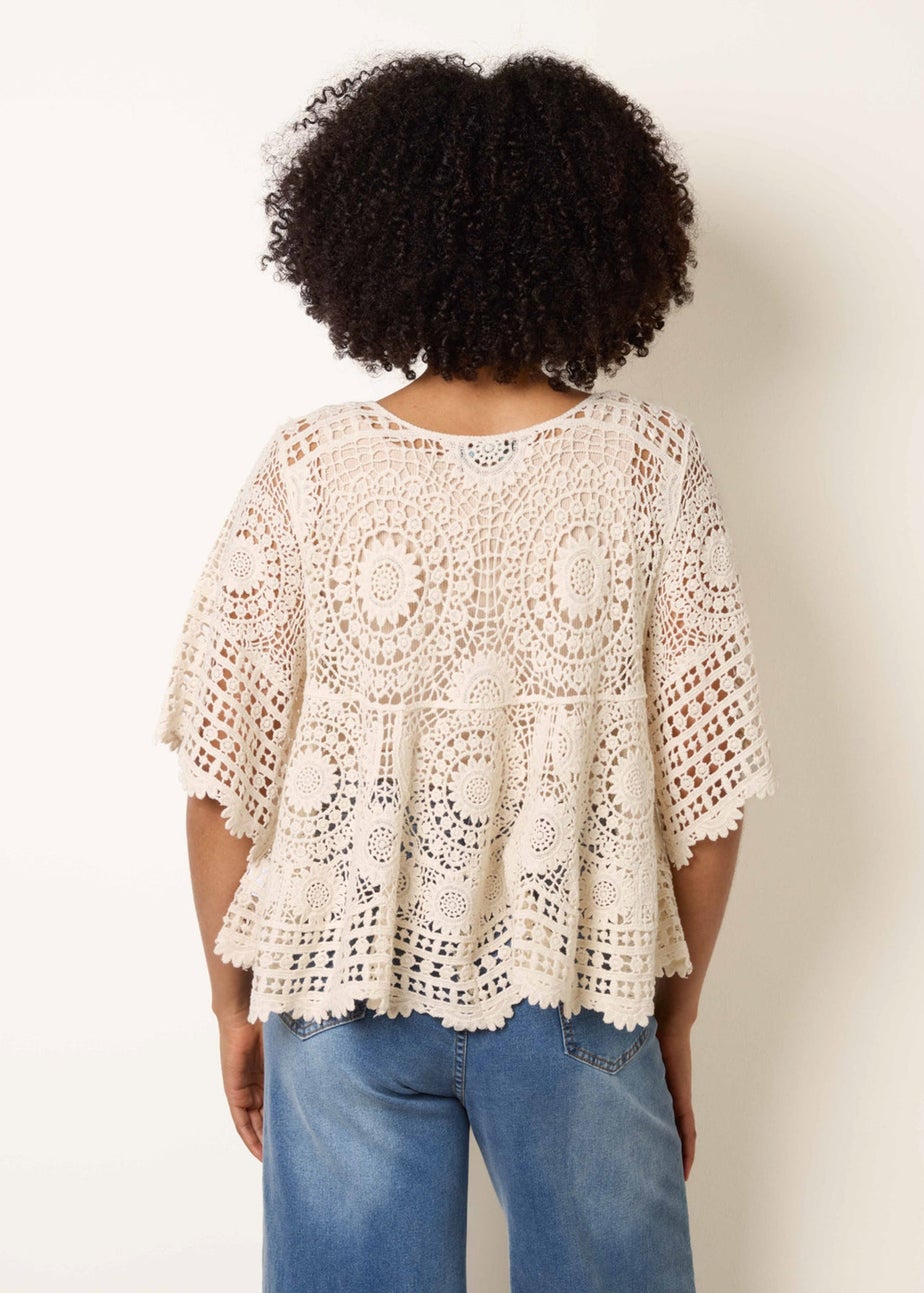 Blue Vanilla Stone Crochet Lace Kimono Lace Top