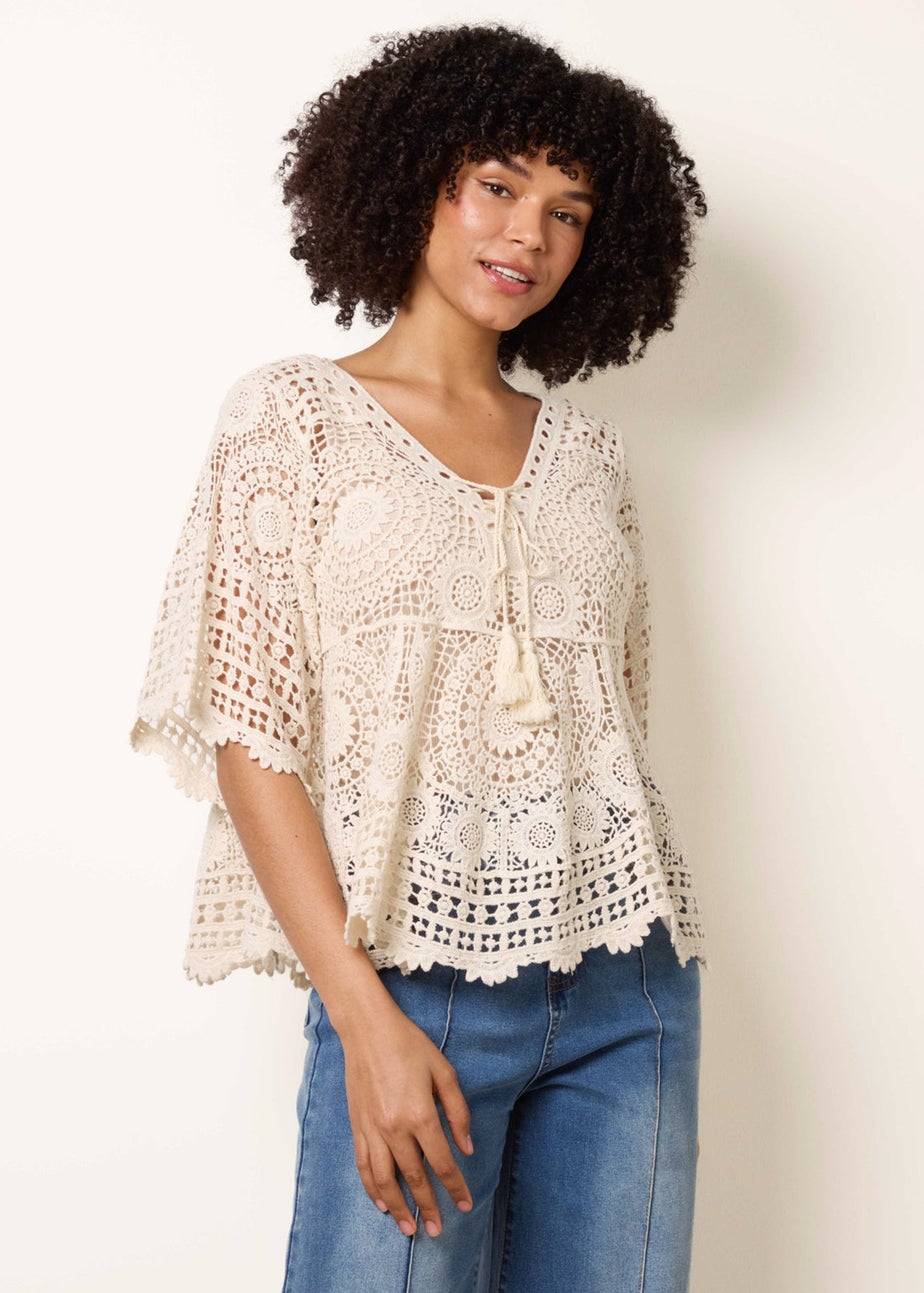 Blue Vanilla Stone Crochet Lace Kimono Lace Top