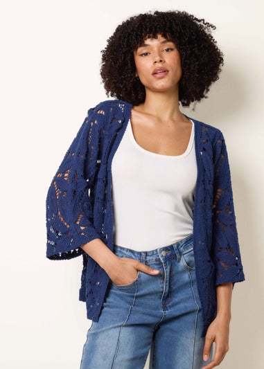 Blue Vanilla Navy Crochet Tie Front Cardigan