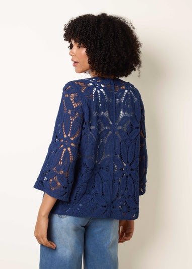 Blue Vanilla Navy Crochet Tie Front Cardigan