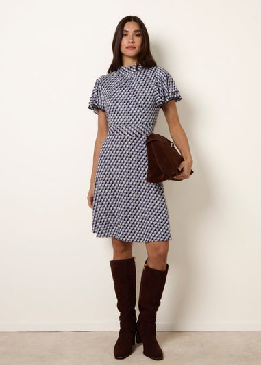 Blue Vanilla Multi High Neck Angel Sleeve Mini Dress