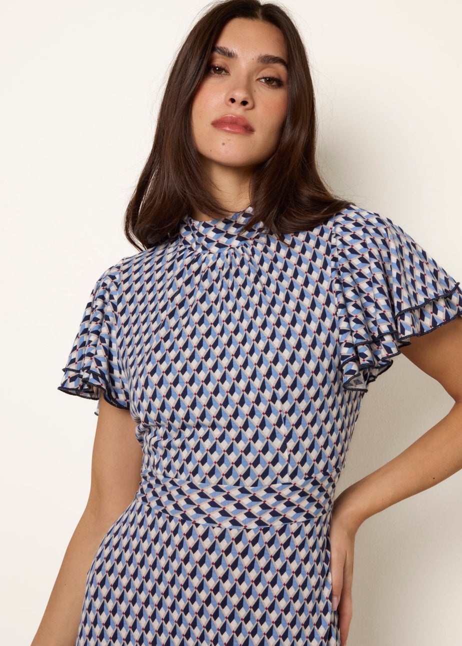 Blue Vanilla Multi High Neck Angel Sleeve Mini Dress