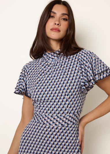 Blue Vanilla Multi High Neck Angel Sleeve Mini Dress