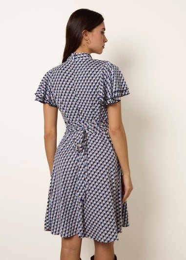 Blue Vanilla Multi High Neck Angel Sleeve Mini Dress