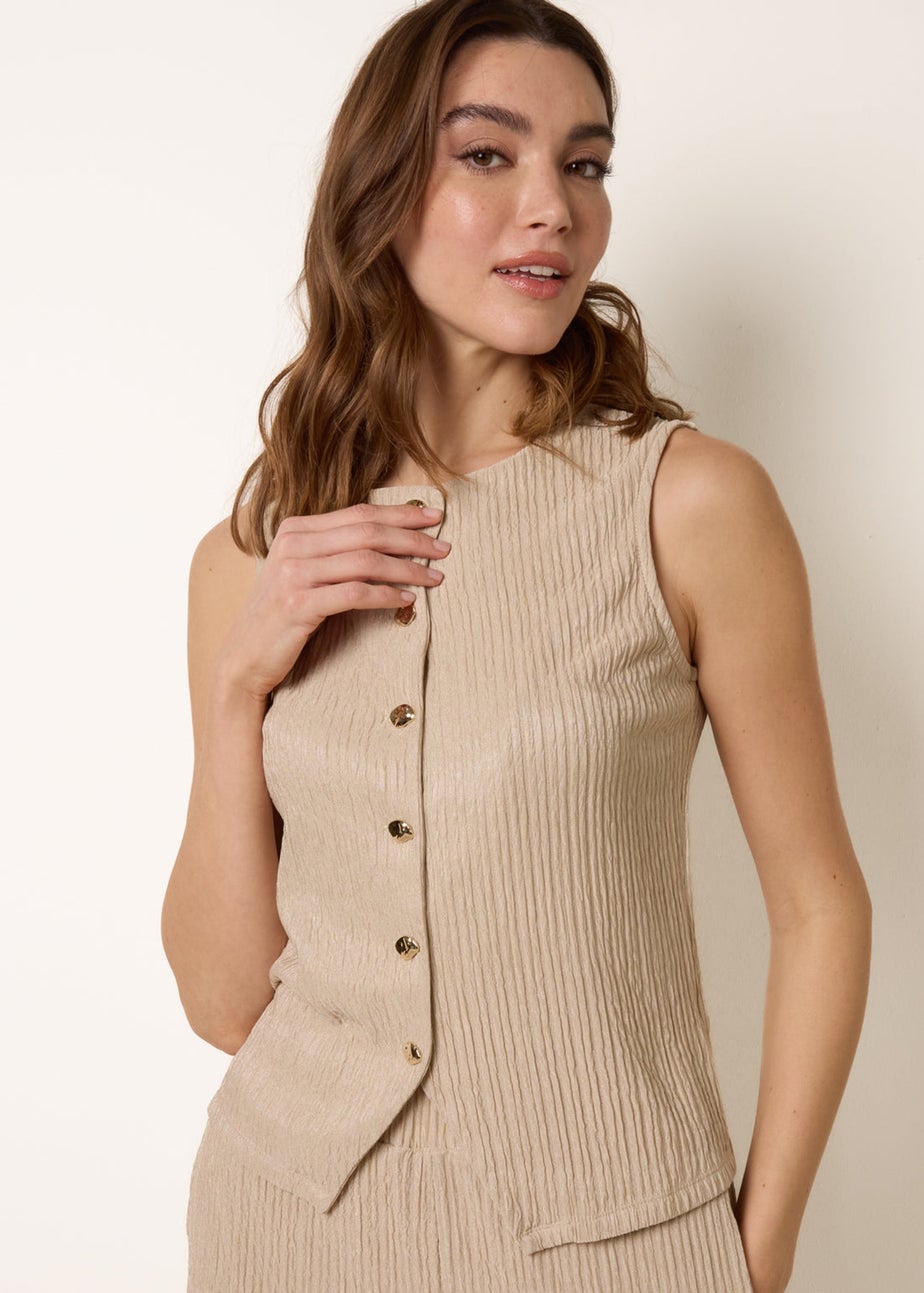 Blue Vanilla Stone Crew Neck Button Through Vest