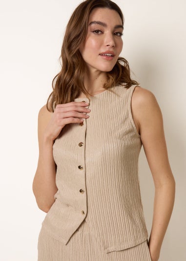 Blue Vanilla Stone Crew Neck Button Through Vest