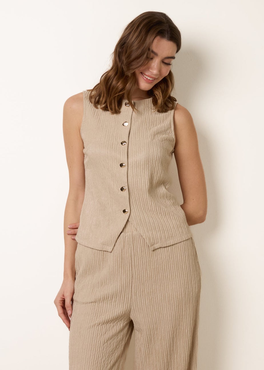 Blue Vanilla Stone Crew Neck Button Through Vest