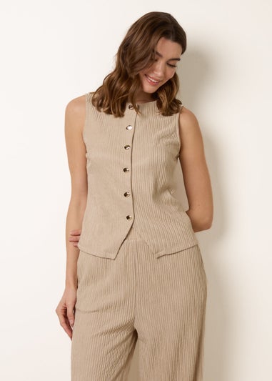 Blue Vanilla Stone Crew Neck Button Through Vest