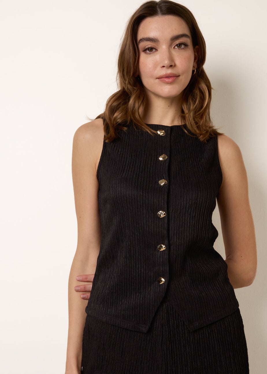 Blue Vanilla Black Crew Neck Button Through Vest