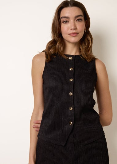 Blue Vanilla Black Crew Neck Button Through Vest