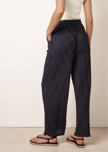 Blue Vanilla Navy Spot Print Crinkle Wide Leg Trousers