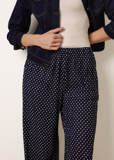 Blue Vanilla Navy Spot Print Crinkle Wide Leg Trousers