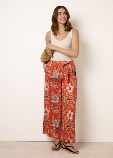 Blue Vanilla Orange Paper Bag Tie Waist Wide Leg Trousers