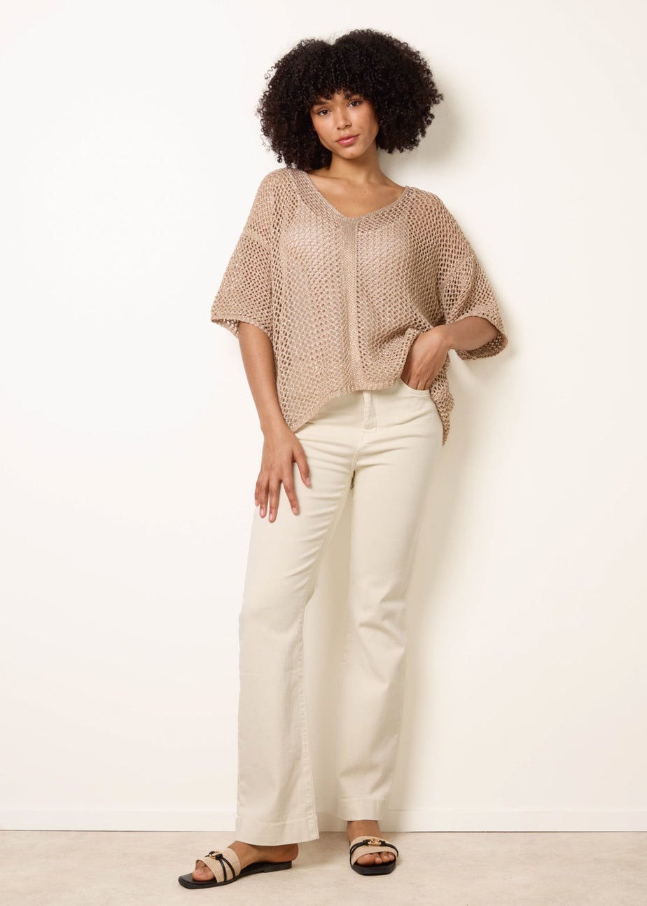 Blue Vanilla Gold Mesh Knitted Top With Short Sleeves