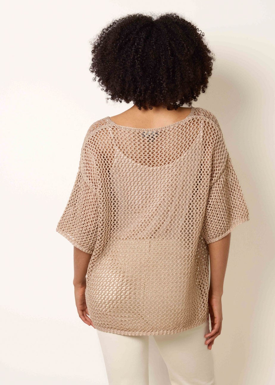 Blue Vanilla Gold Mesh Knitted Top With Short Sleeves