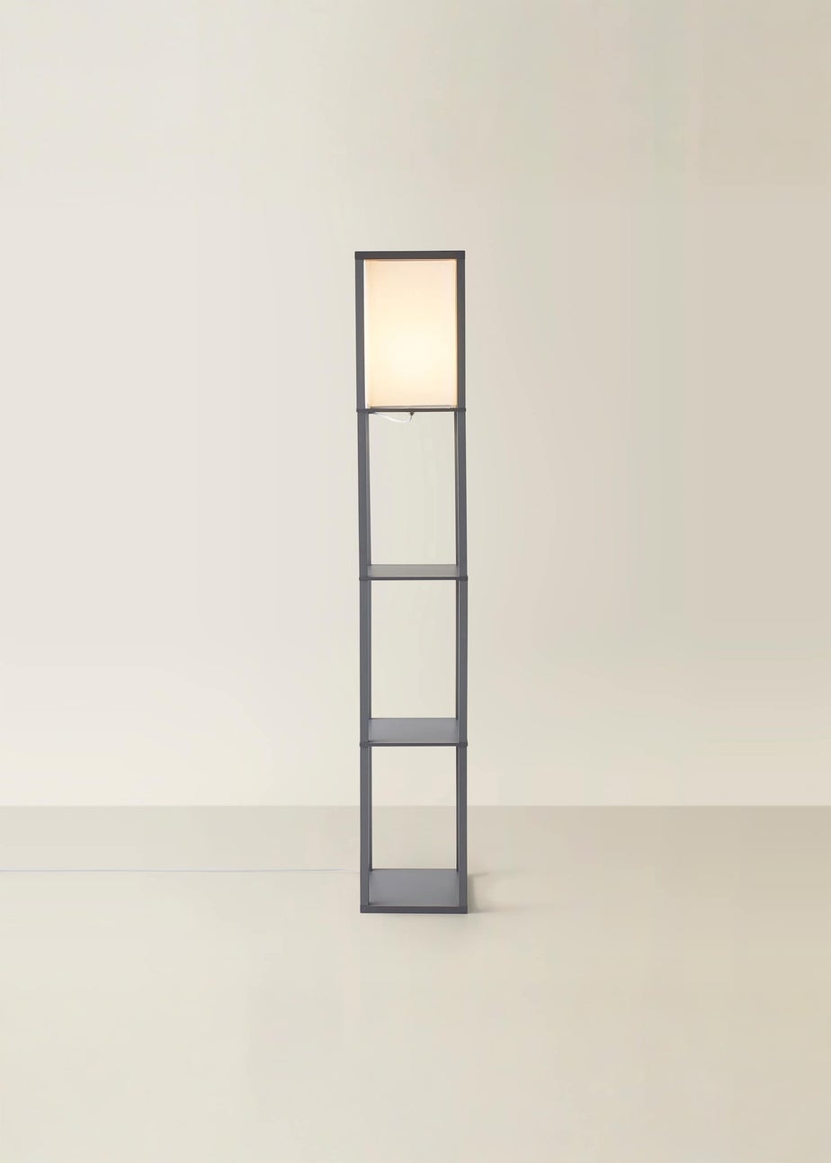 ValueLights Struttura Grey Wooden Shelves Floor Lamp