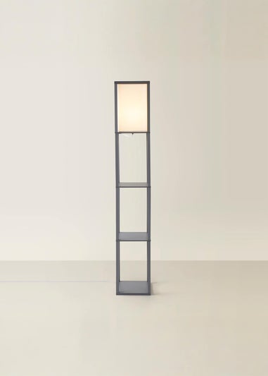 ValueLights Struttura Grey Wooden Shelves Floor Lamp