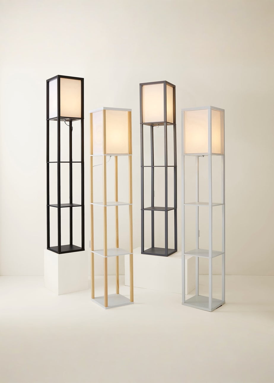 ValueLights Struttura Grey Wooden Shelves Floor Lamp