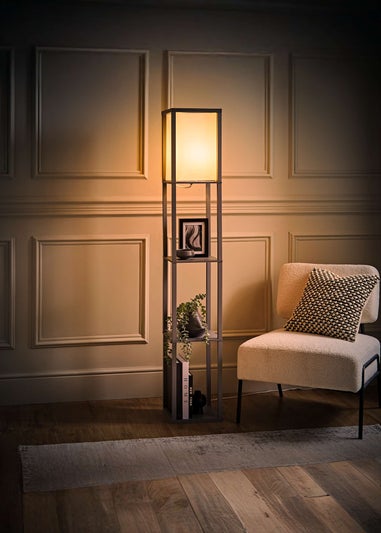 ValueLights Struttura Grey Wooden Shelves Floor Lamp