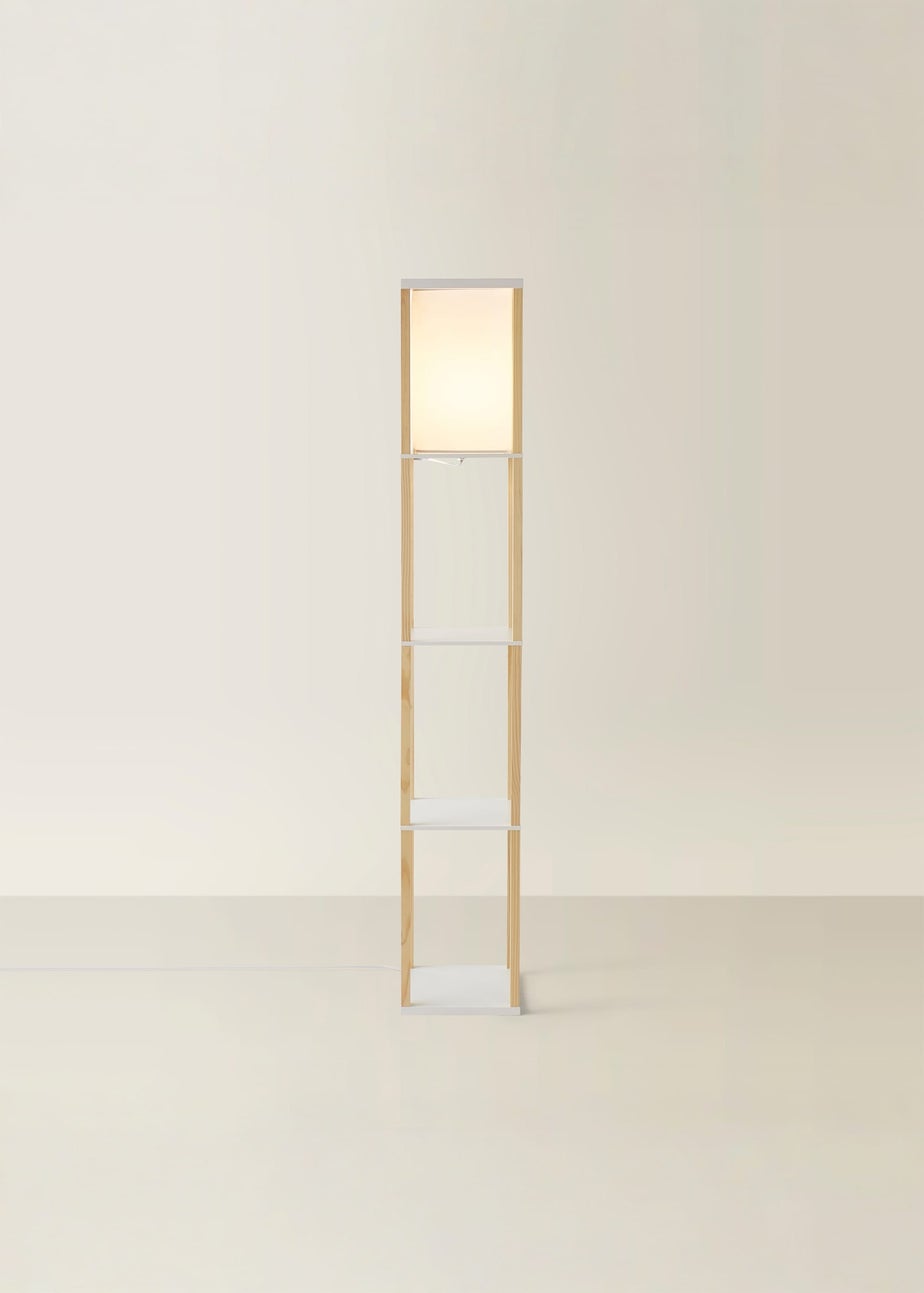 ValueLights Struttura Oak Wooden Shelves Floor Lamp