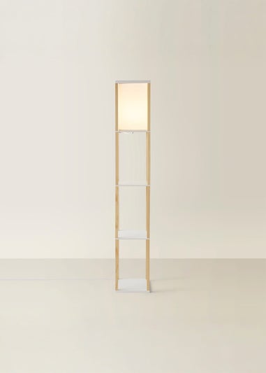 ValueLights Struttura Oak Wooden Shelves Floor Lamp