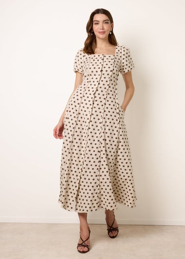 Blue Vanilla Cream Milkmaid Polka Dot Puff Sleeve Dress