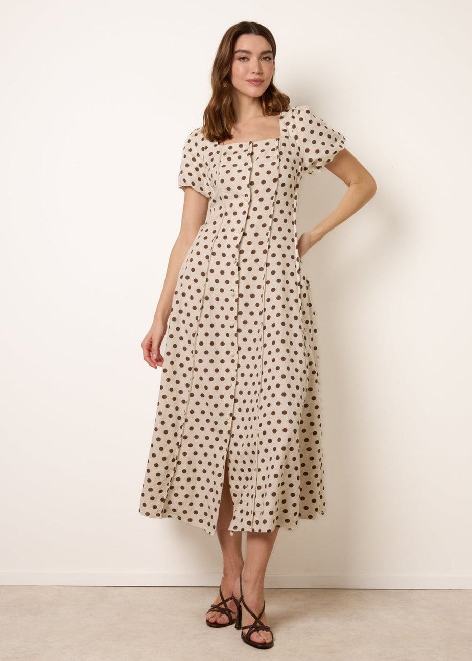 Blue Vanilla Cream Milkmaid Polka Dot Puff Sleeve Dress