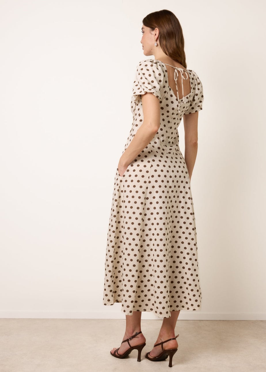 Blue Vanilla Cream Milkmaid Polka Dot Puff Sleeve Dress