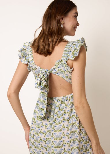 Blue Vanilla Blue Floral & Frill Shirred Bodice Midi Dress