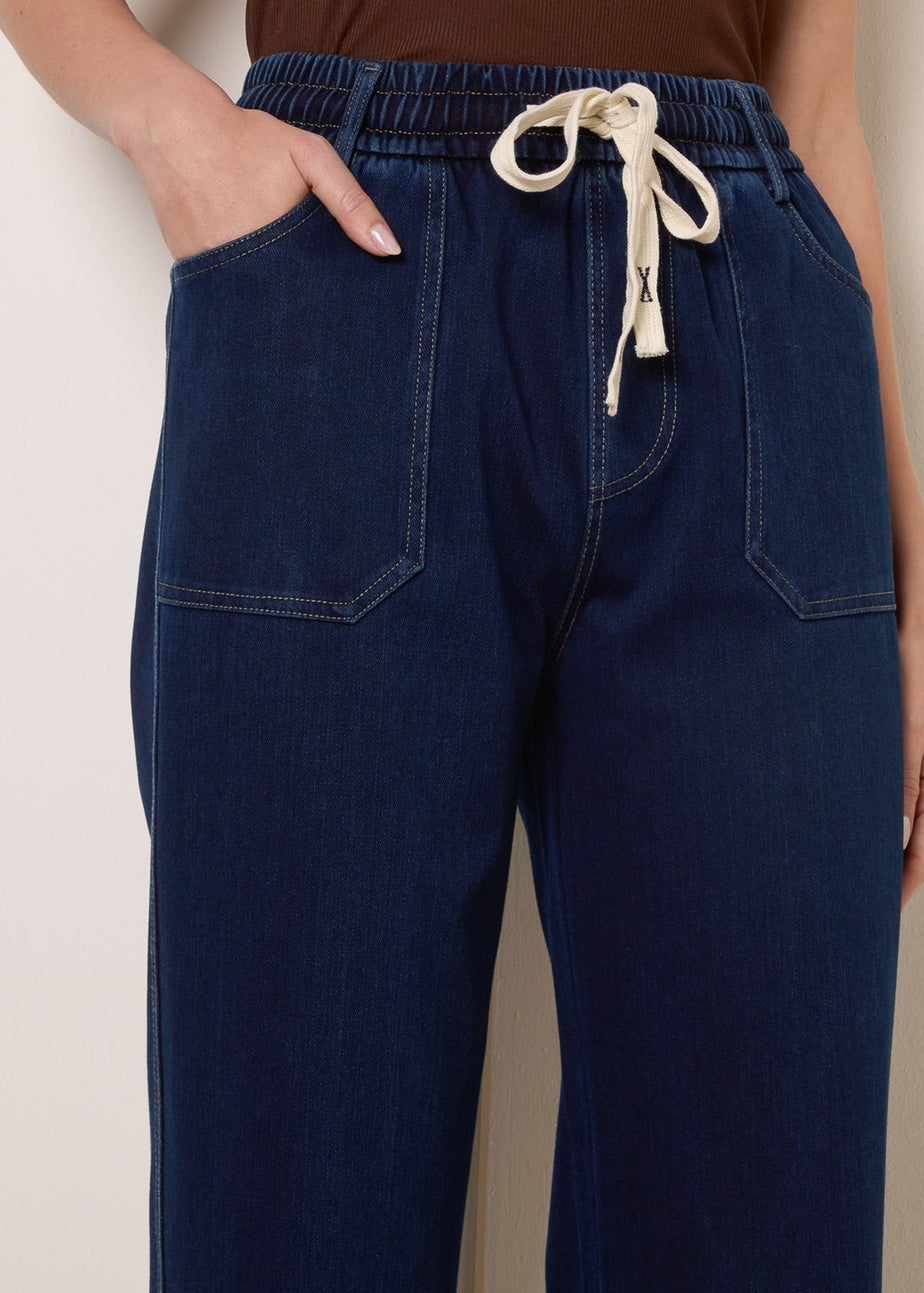 Blue Vanilla Navy Contrast Drawstring Waist Wide Leg Trousers