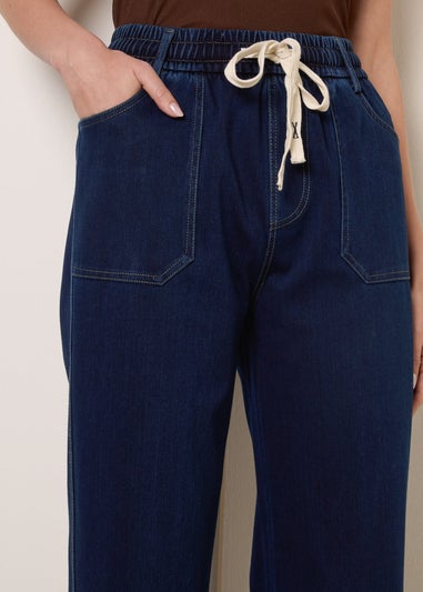 Blue Vanilla Navy Contrast Drawstring Waist Wide Leg Trousers