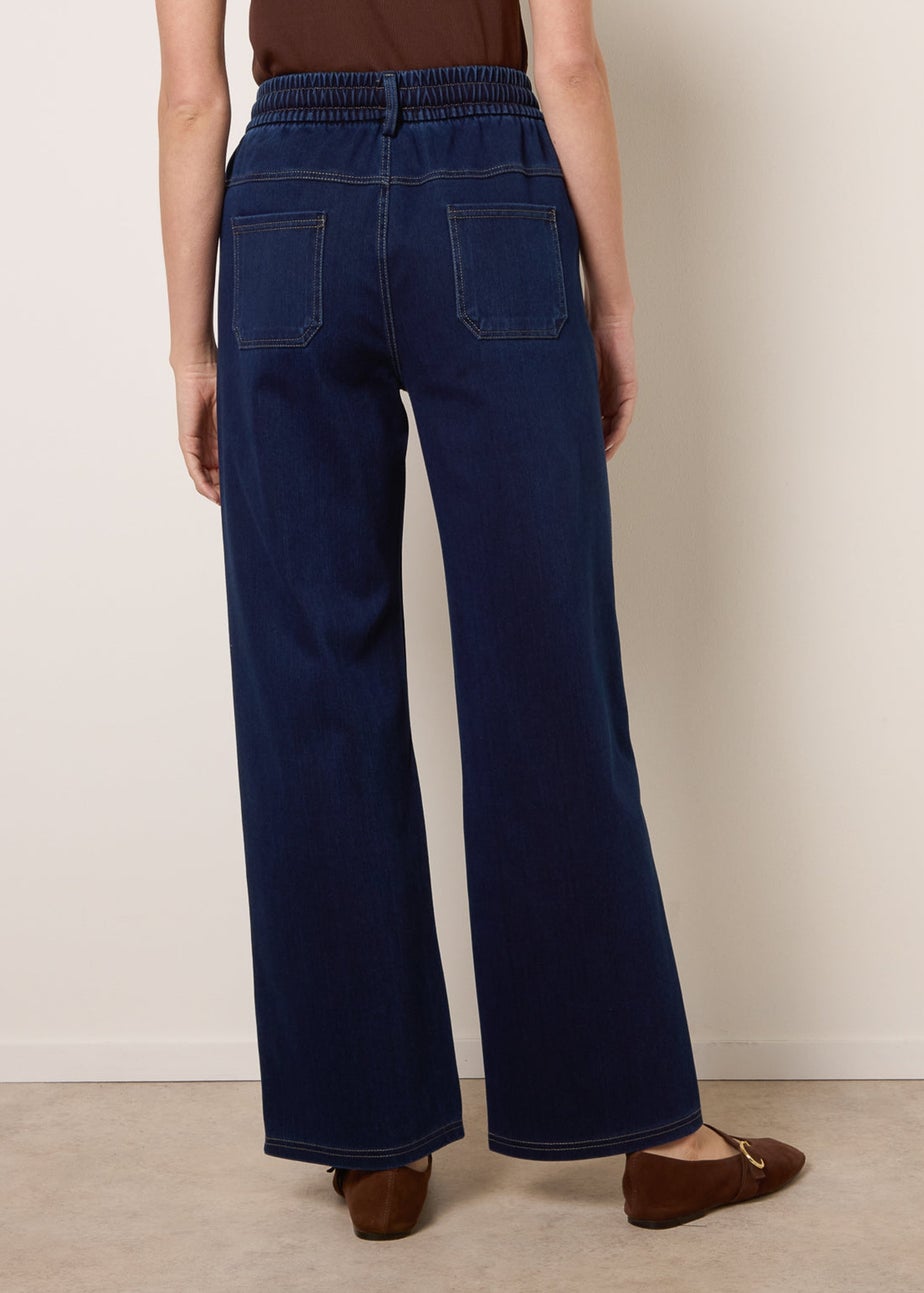 Blue Vanilla Navy Contrast Drawstring Waist Wide Leg Trousers
