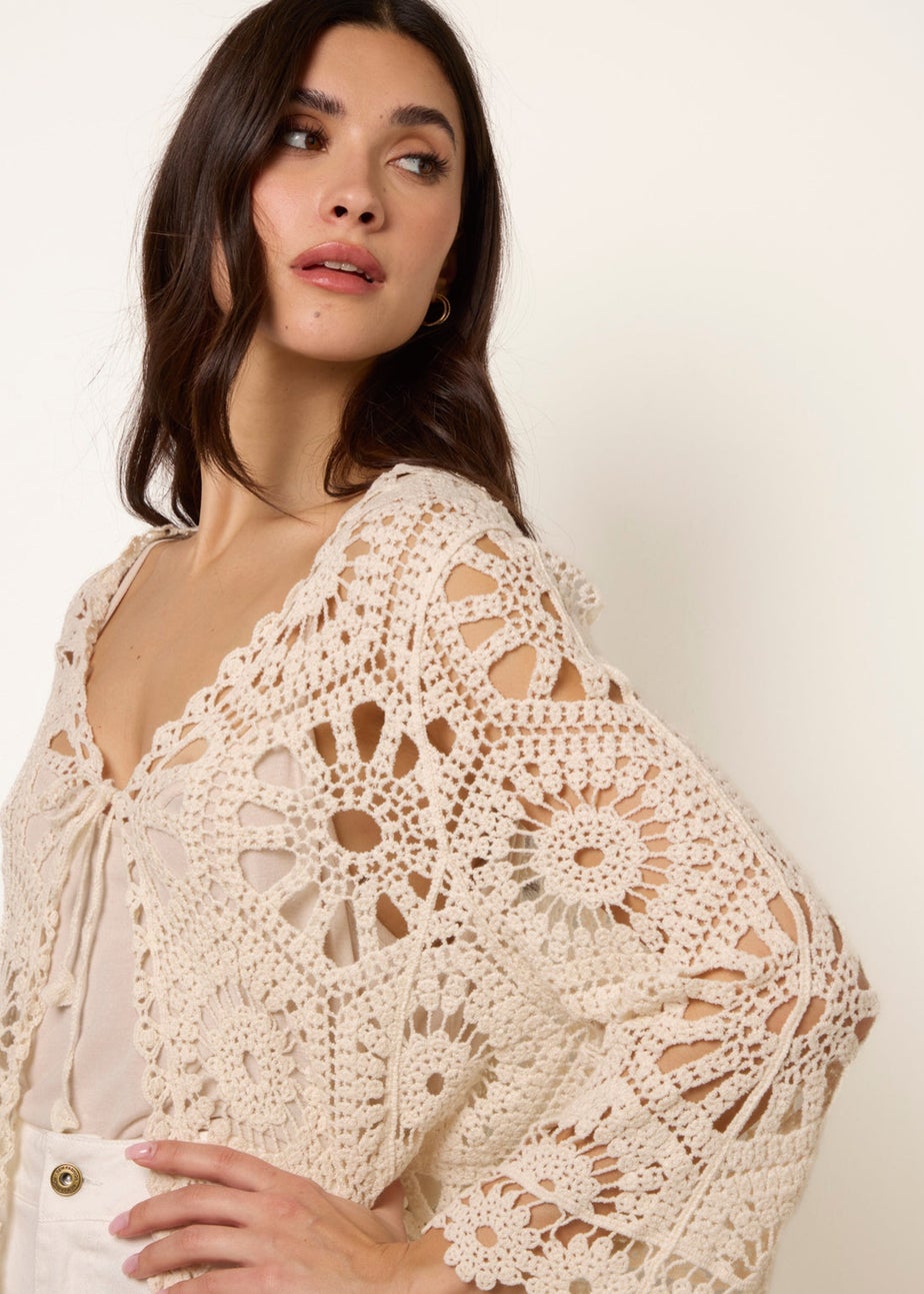 Blue Vanilla Stone Long-Sleeved Crochet Cardigan