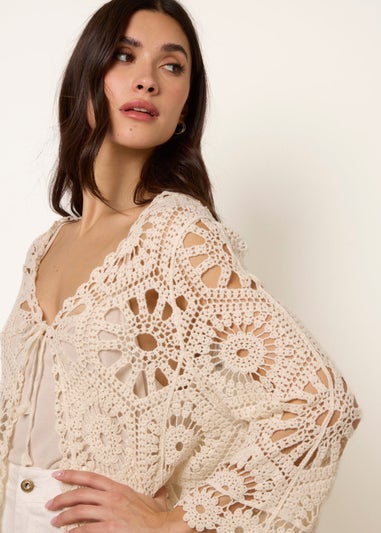 Blue Vanilla Stone Long-Sleeved Crochet Cardigan