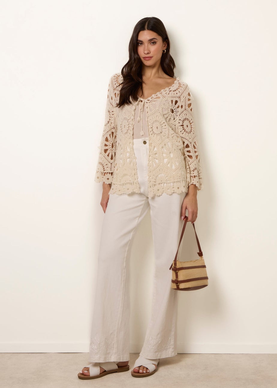 Blue Vanilla Stone Long-Sleeved Crochet Cardigan