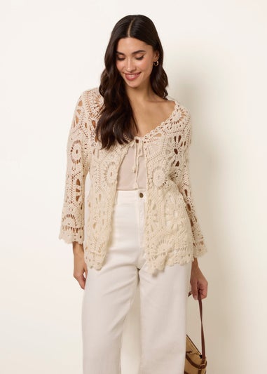 Blue Vanilla Stone Long-Sleeved Crochet Cardigan