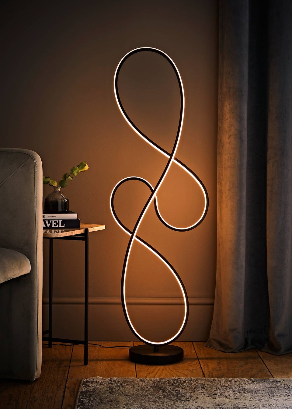 ValueLights Infinity Matt Black Swirl LED Floor Lamp