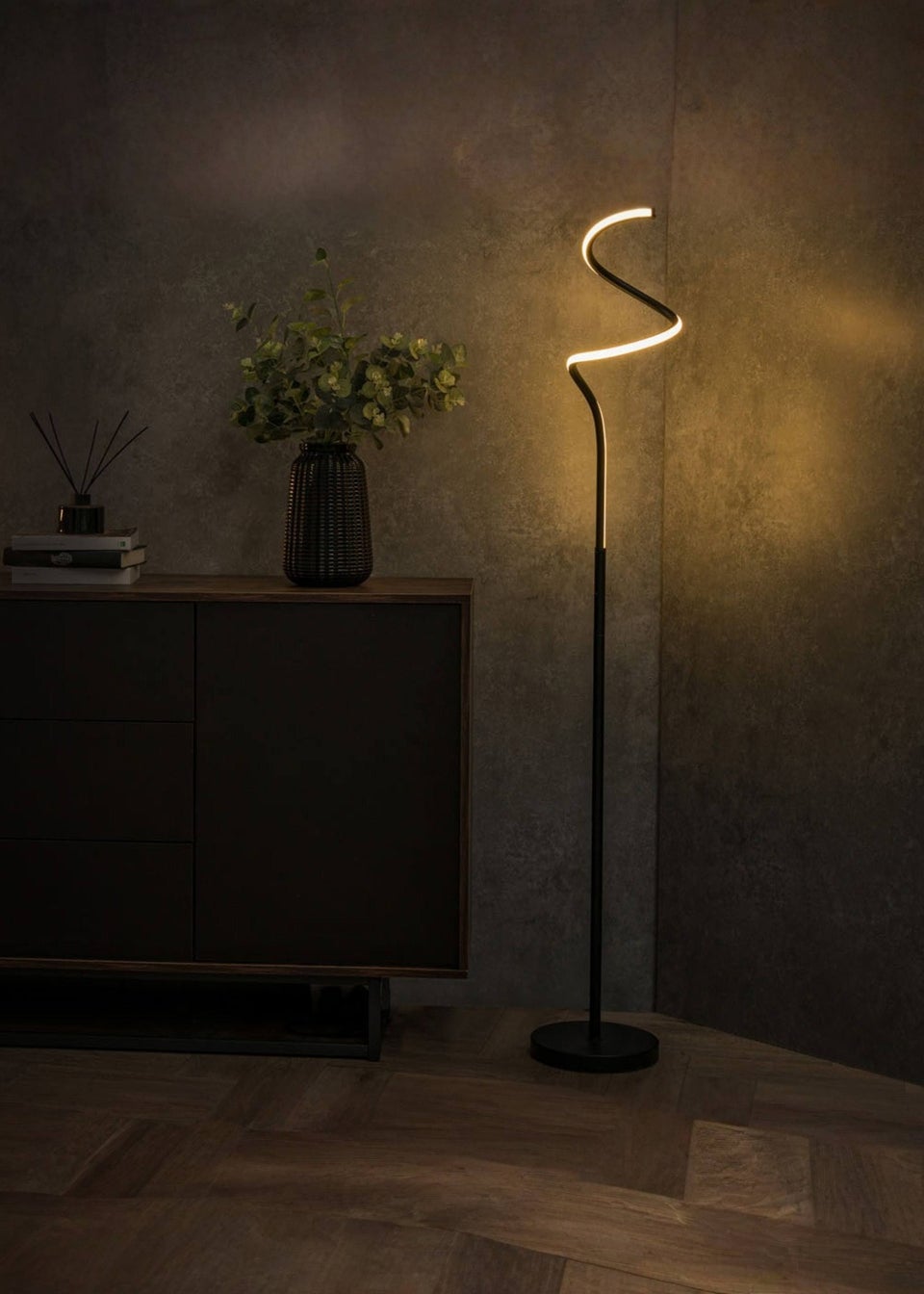 ValueLights Infinity Matt Black LED Spiral Floor Lamp